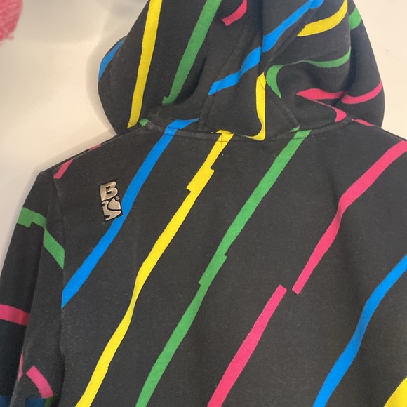 Vintage bonfire snowboard hoodie, black, neon rainbow lightning bolts pink blue - Picture 4 of 12